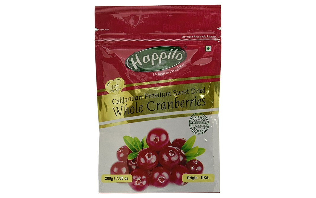 Happilo Californian Premium Sweet Dried Whole Cranberries   Pack  200 grams